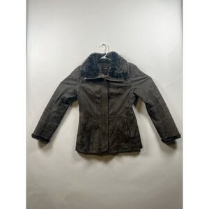 DANIER Genuine Leather Jacket Womens Small S Gray Thinsulate Insulated Faux Fur